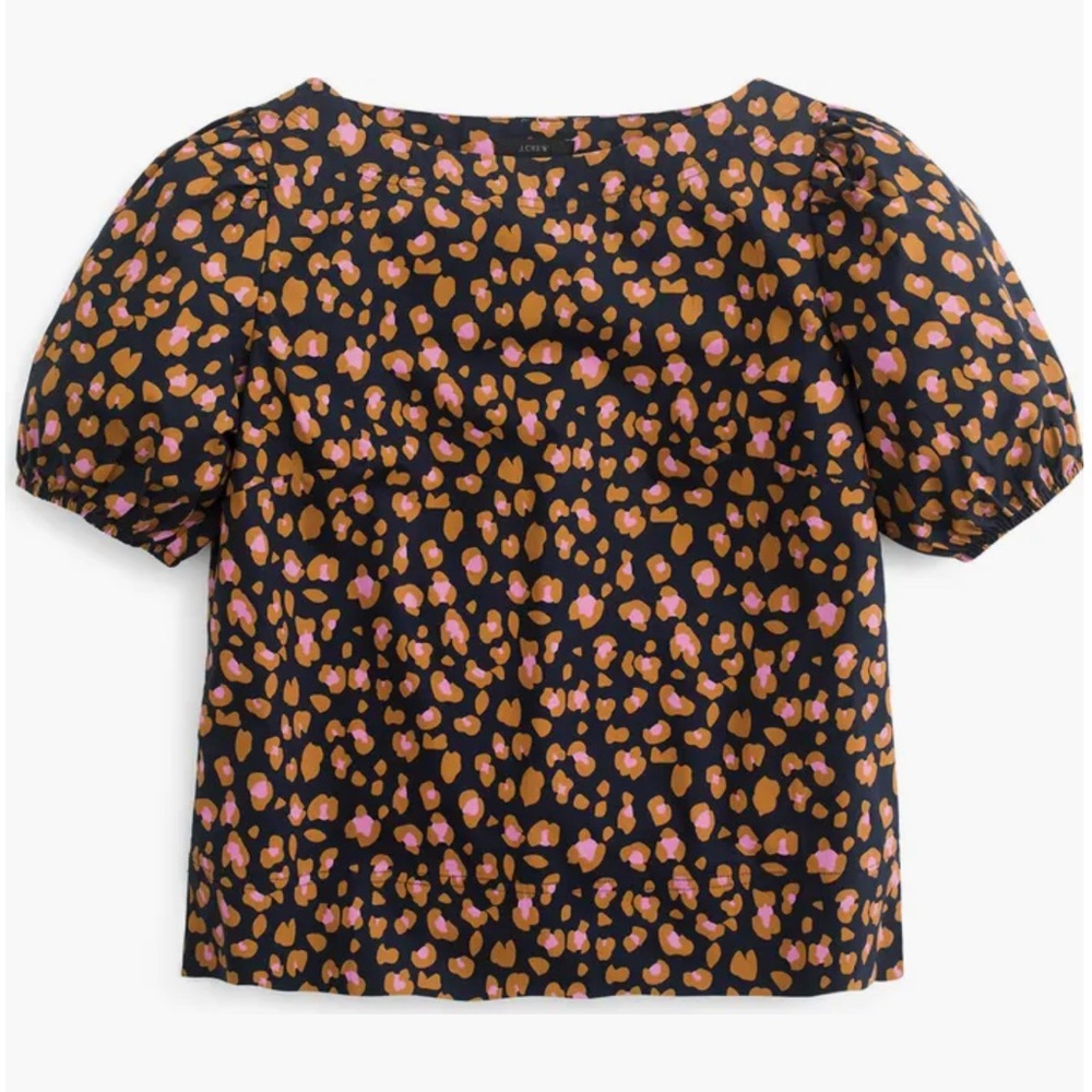 J. Crew Snow Leopard Boat Neck Puffed Sleeve Top
